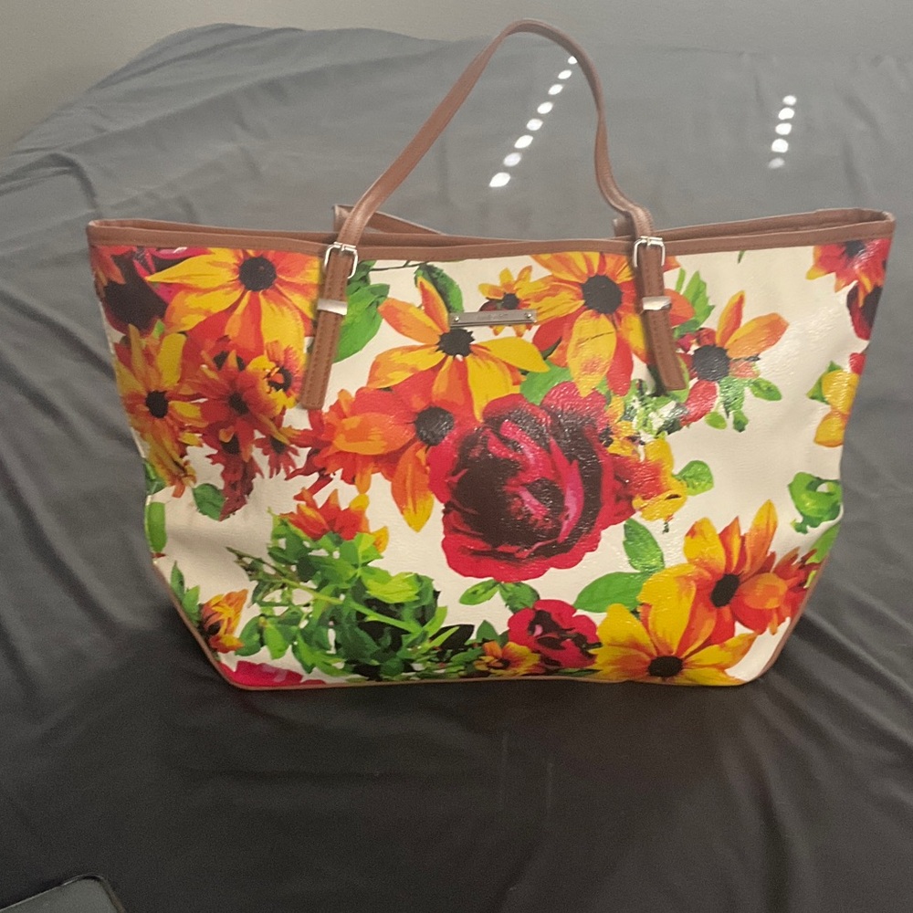 Nine West Multicolor Floral Tote with Brown Handles